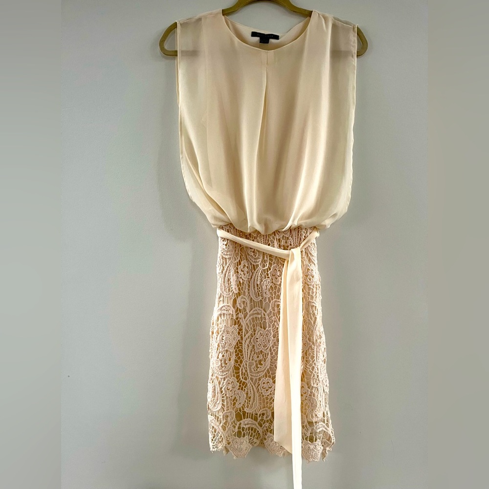 Womens XS cream lace dress with waist tie